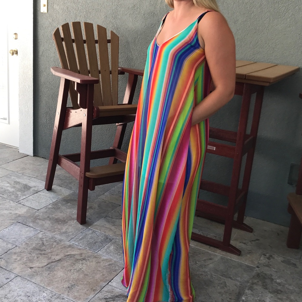 Rainbow Stripe Maxi dress w/pockets - Picture 6 of 7